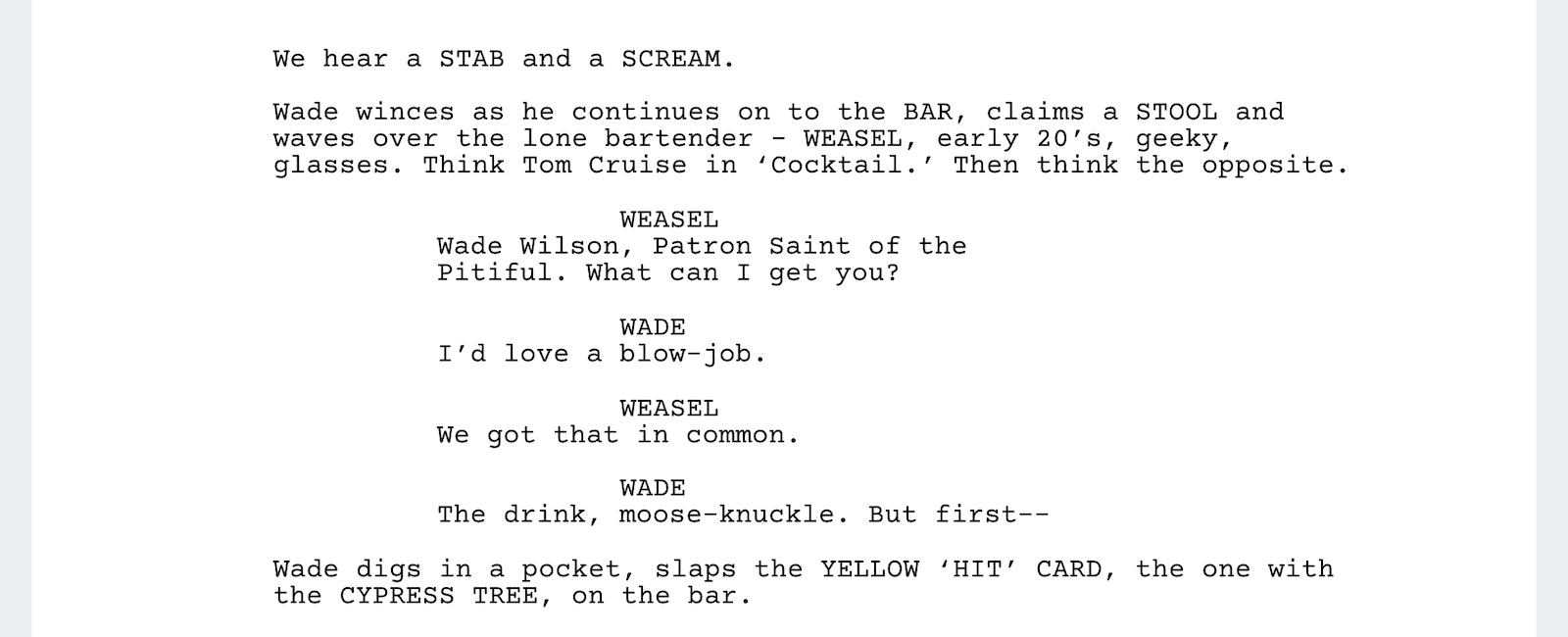 Deadpool Script Teardown - Bar Scene - StudioBinder