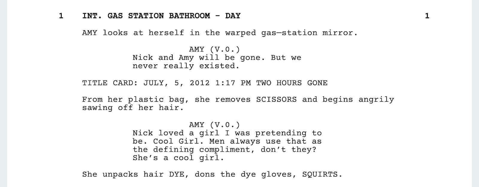 Gone Girl Script Teardown - Cool Girl Scene - StudioBinder