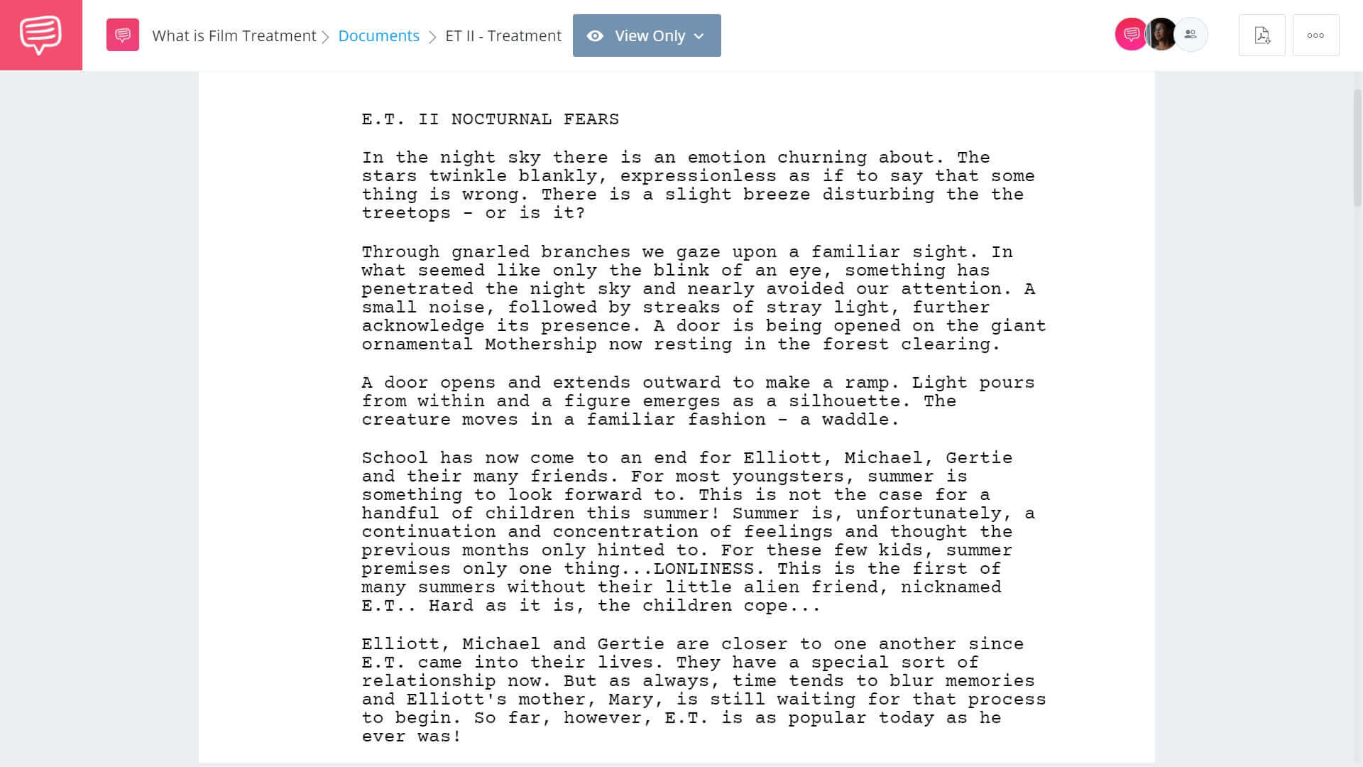 What is Film Treatment - ET II Nocturnal Fears Treatment - StudioBinder Screenwriting Software