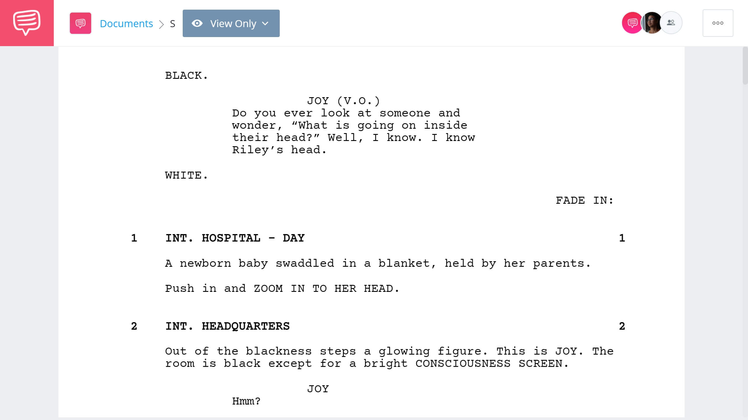 Inside Out Script Teardown Full Script PDF Download StudioBinder Screenwriting Software