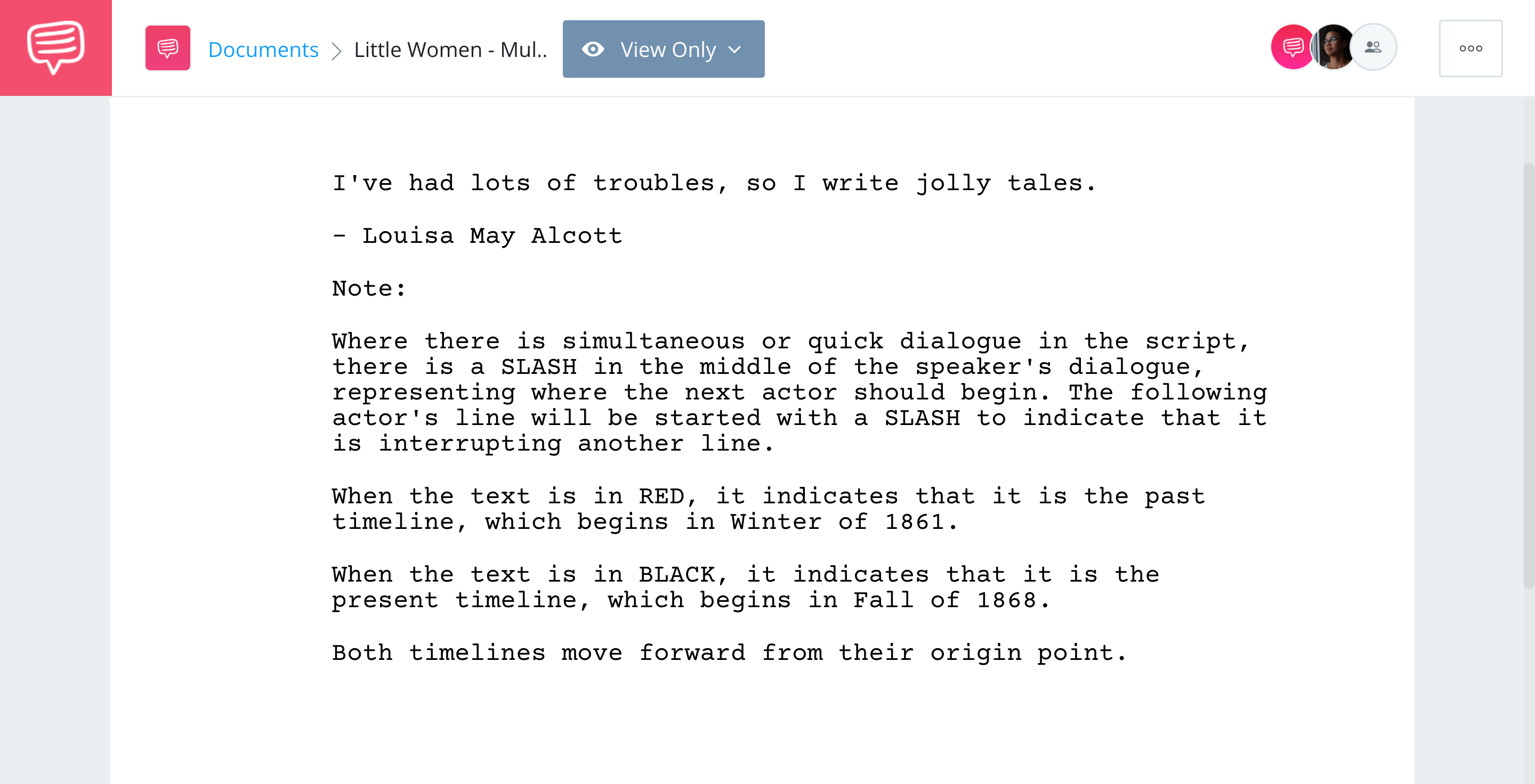 Little Women Script Teardown Multiple Timelines Example StudioBinder Screenwriting Software