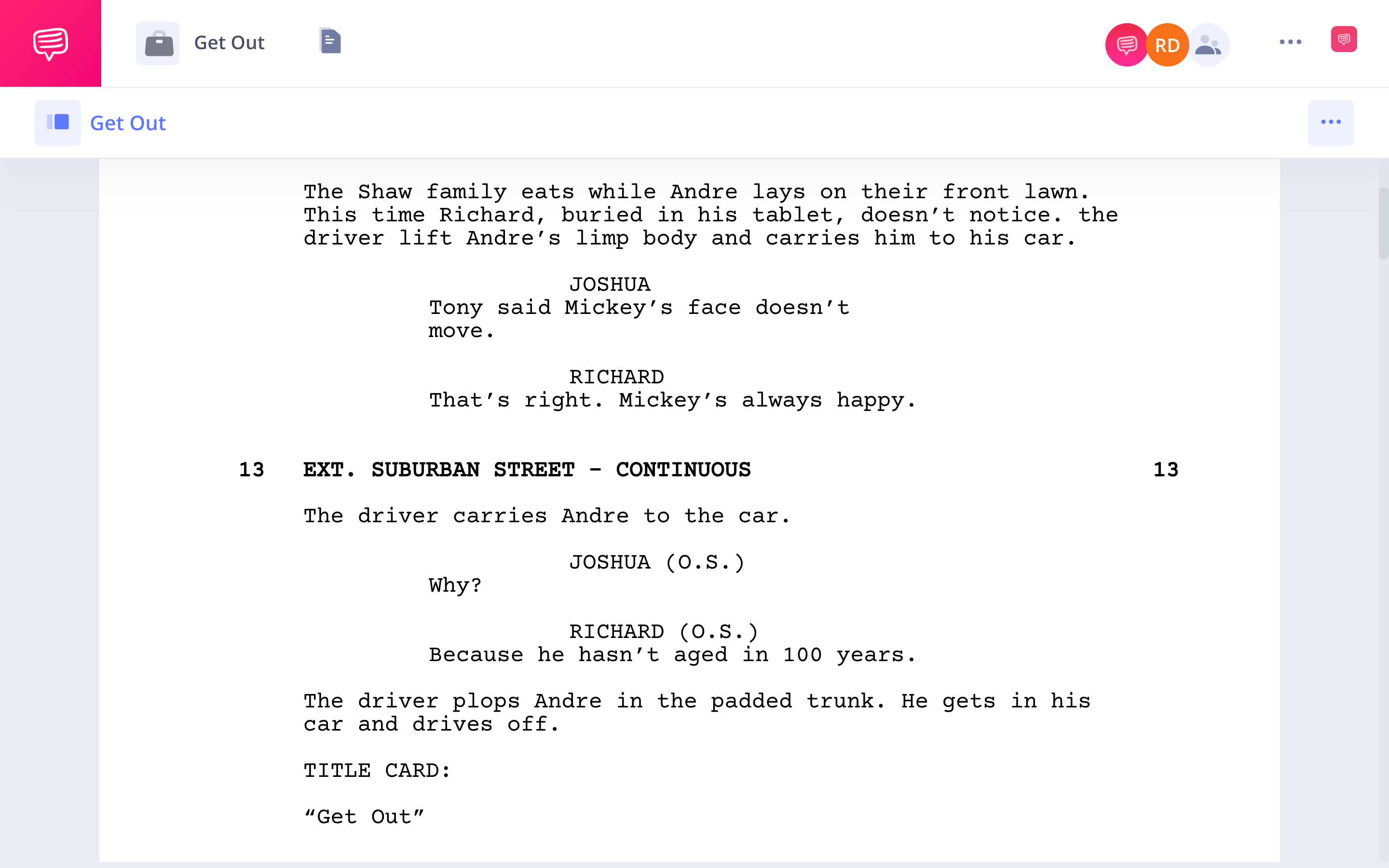 Get Out Script Teardown Opening Scene StudioBinder Screenwriting Software