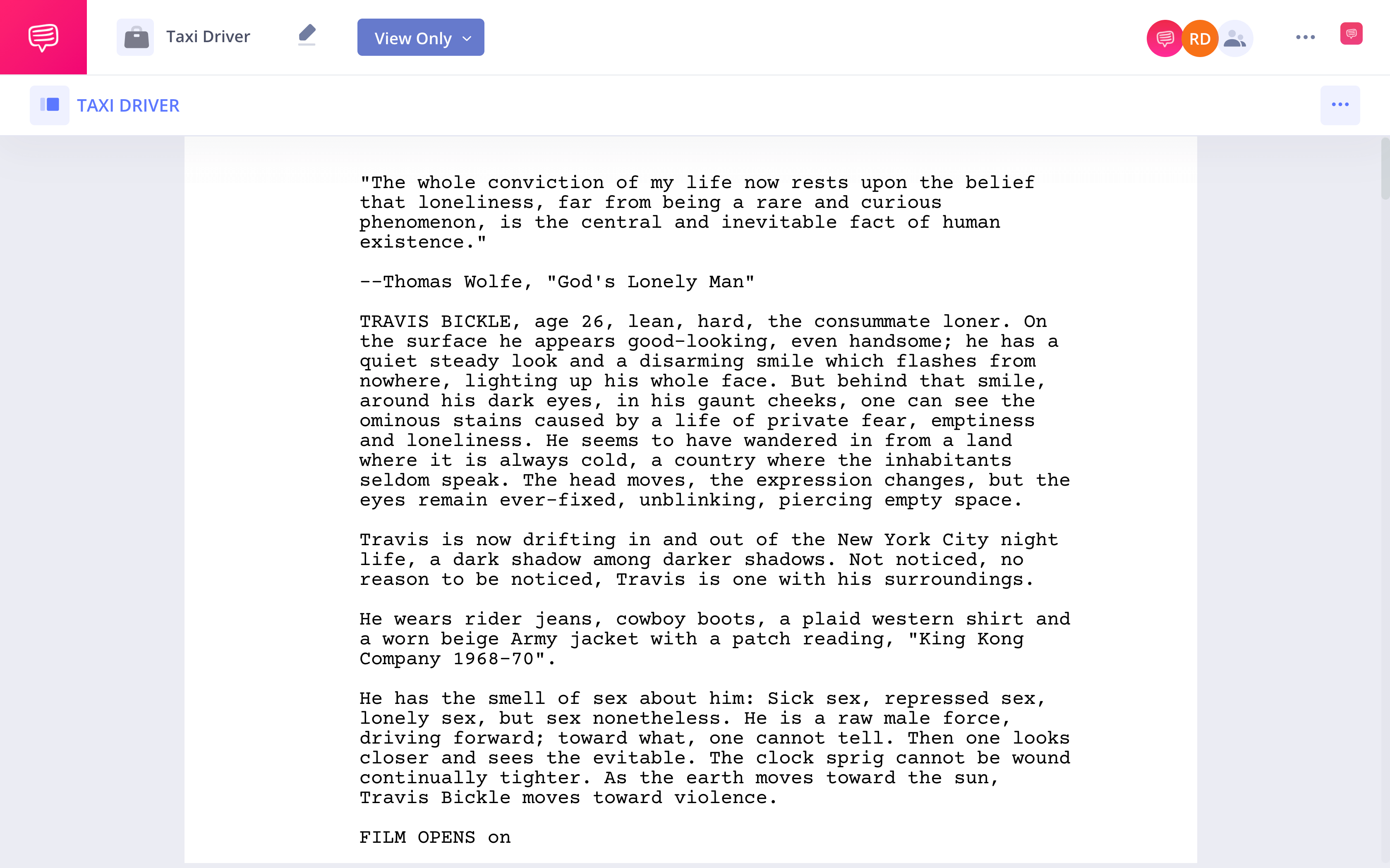Taxi Driver Script PDF Download Full Script PDF Download StudioBinder Screenwriting Software