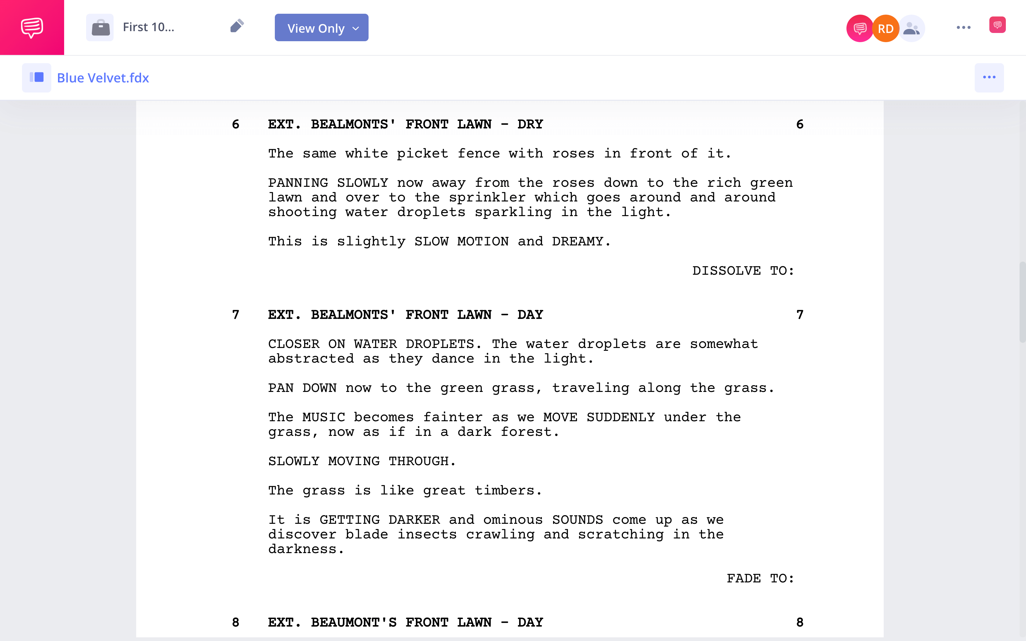 How to Write the First Pages of a Screenplay Blue Velvet StudioBinder Screenwriting Software