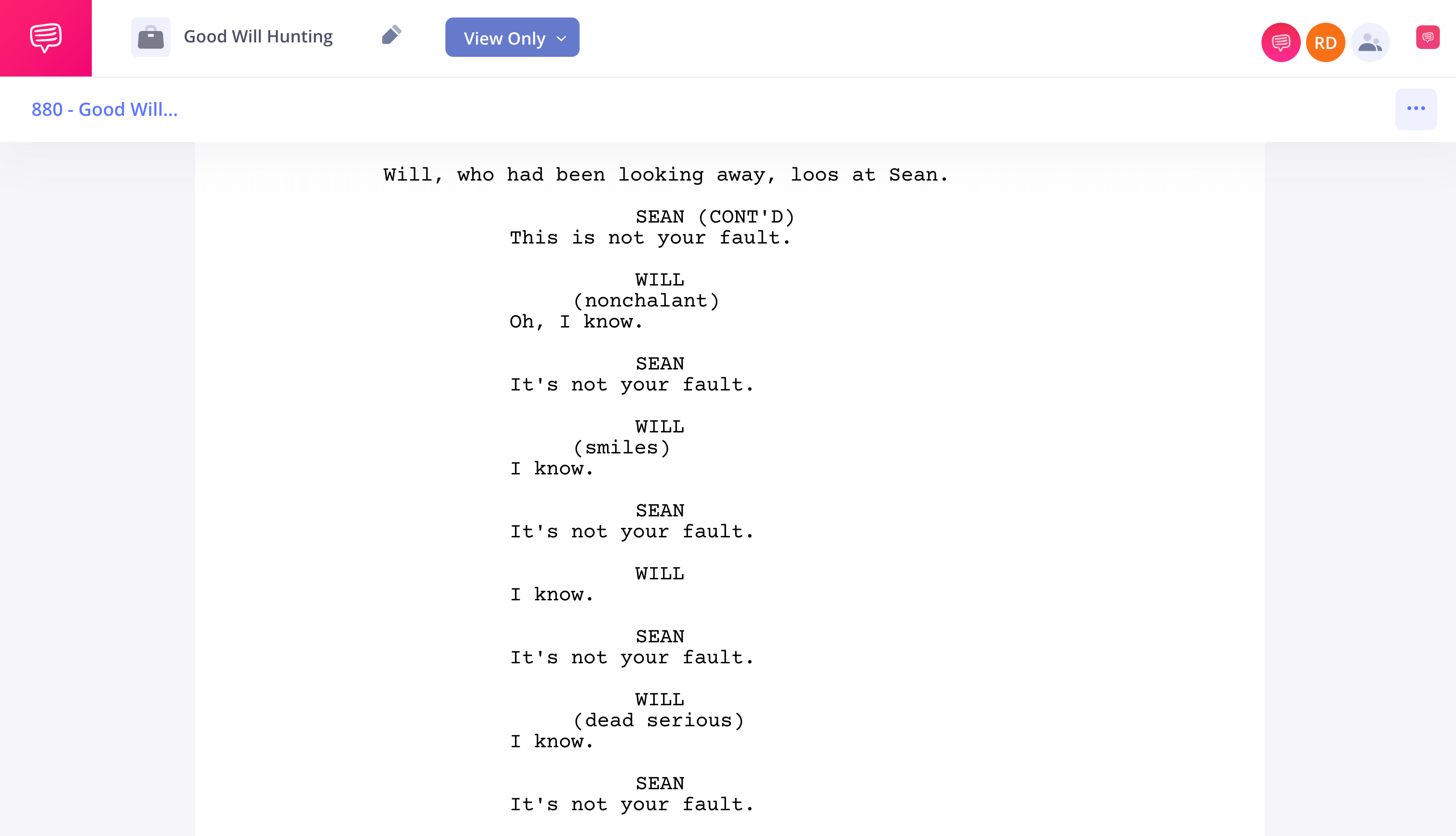 What is Catharsis Not Your Fault Scene in Good Will Hunting Screenplay